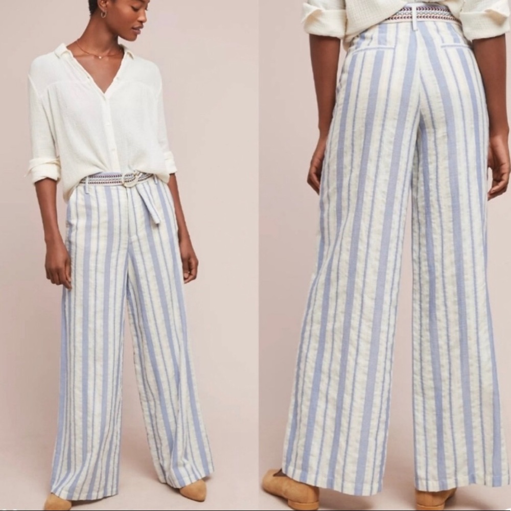 Anthropologie Coastal Stripe Wide Leg Pants.